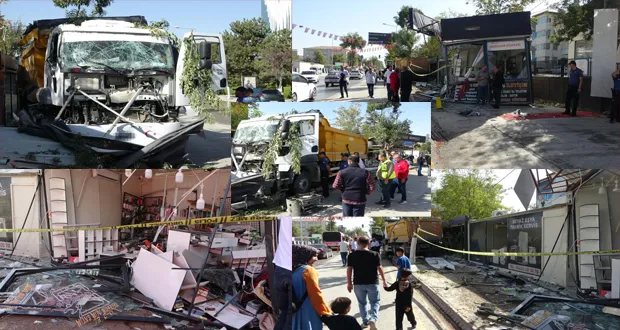 Korkunç Kaza! Kamyon 4 İş Yerini Böyle Ezdi