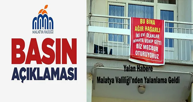 Yalan Habere Malatya Valiliği’nden Yalanlama Geldi