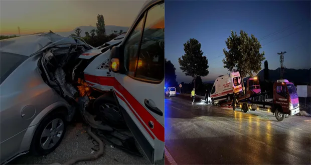 Ambulans İle Çarpışan Otomobilde Can Pazarı