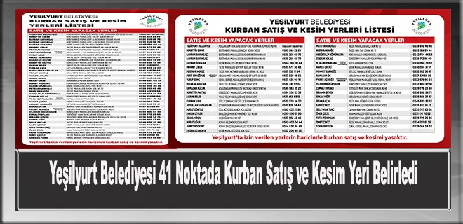 Yeşilyurt Belediyesi 41 Noktada Kurban Satış ve Kesim Yeri Belirledi